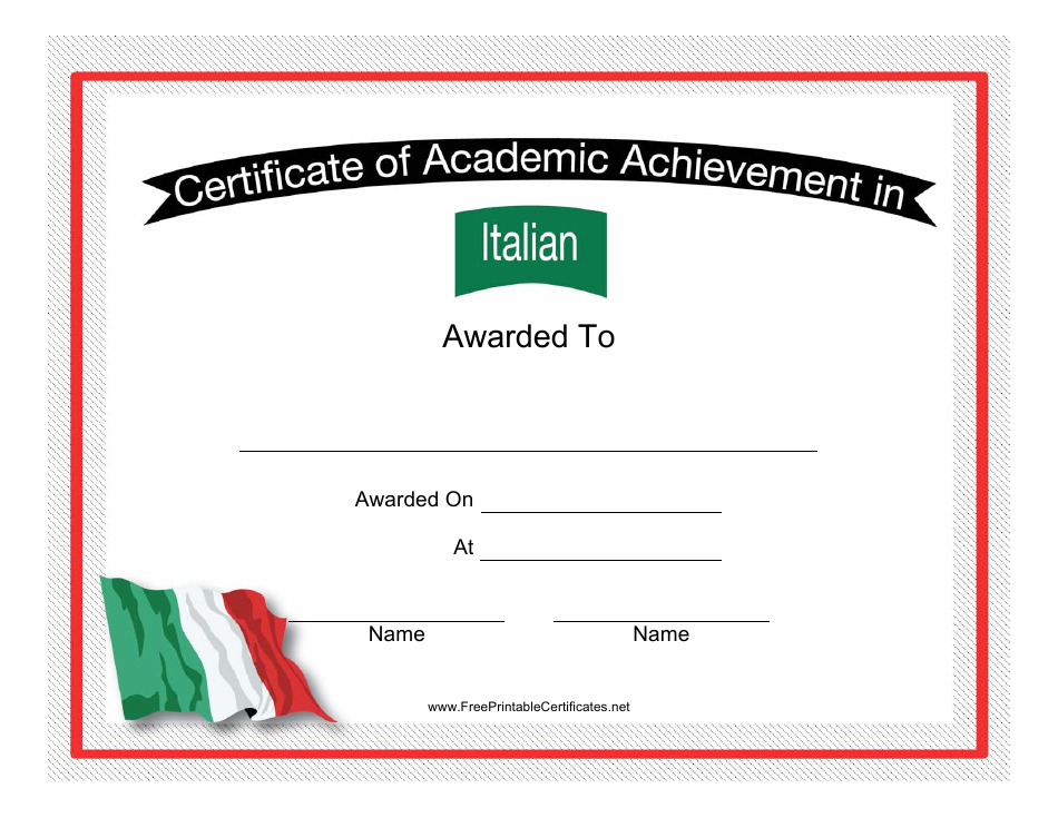 Italian Language Achievement Certificate Template, Page 1