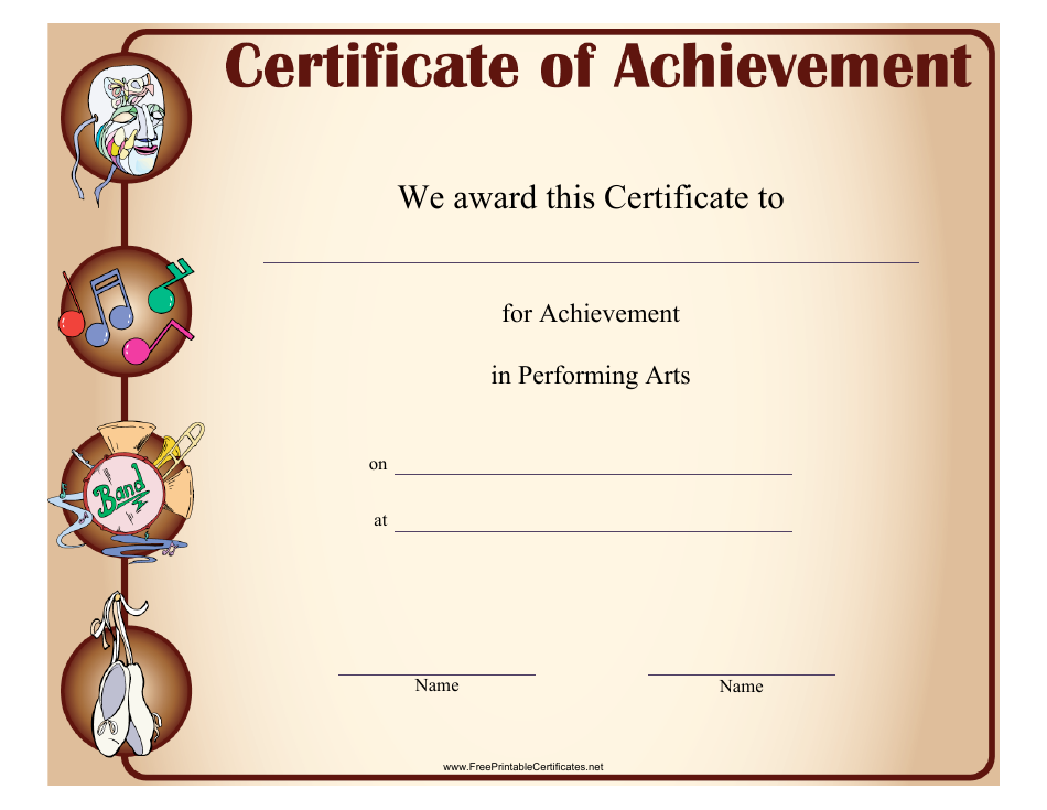 Performing Arts Achievement Certificate Template, Page 1
