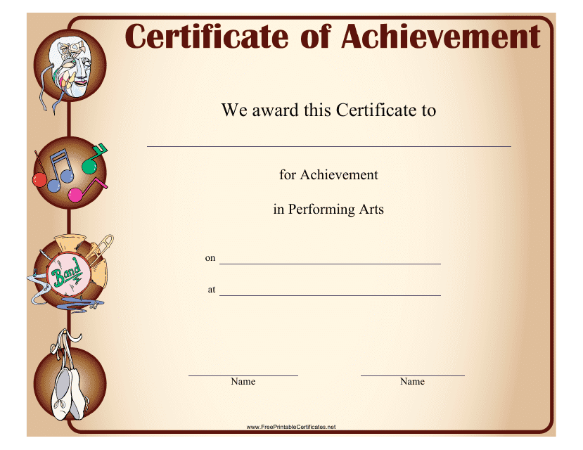 Performing Arts Achievement Certificate Template Download Pdf