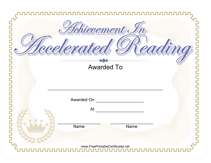 &quot;Accelerated Reading Achievement Certificate Template&quot; Download Pdf