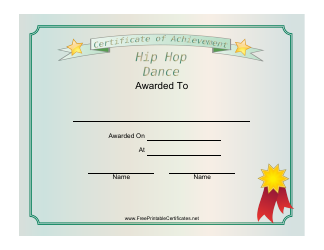 Document preview: Hip Hop Dance Achievement Certificate Template
