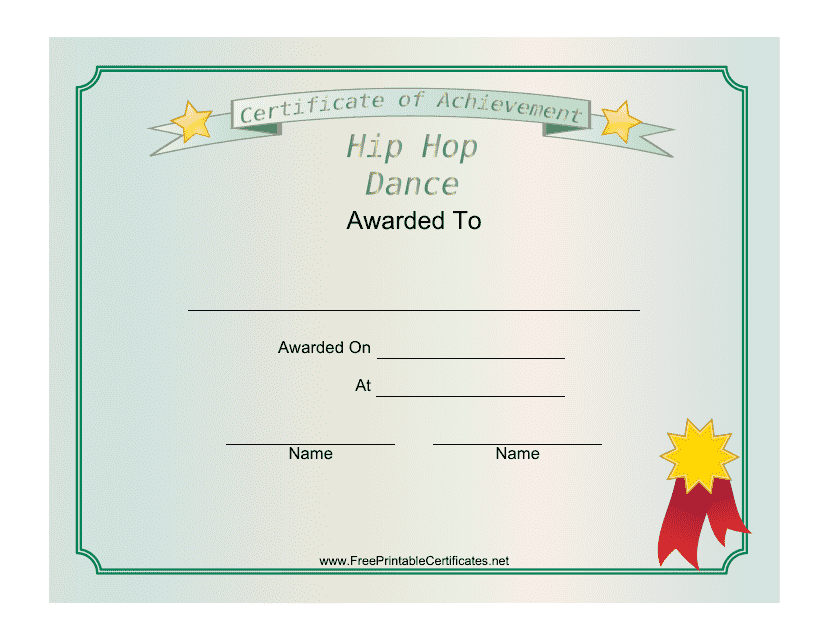 Hip Hop Dance Achievement Certificate Template - Preview Image