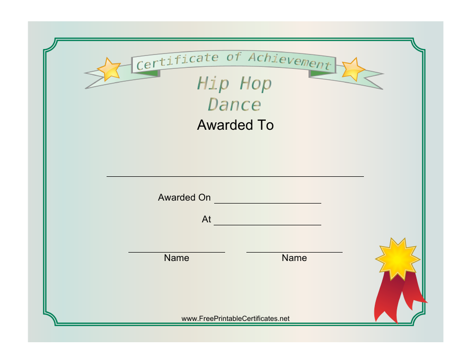 Hip Hop Dance Achievement Certificate Template - Preview Image