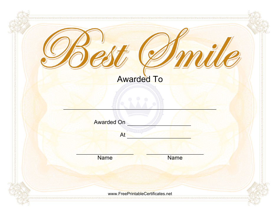 Best Smile Certificate Template Image Preview