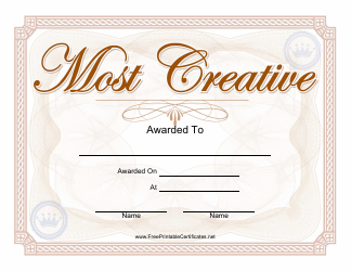 Document preview: Most Creative Award Certificate Template