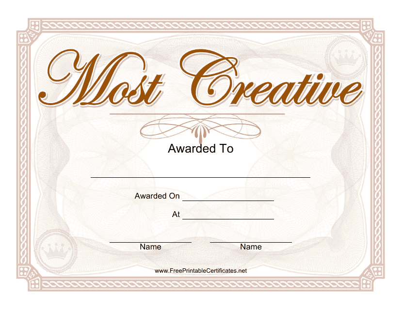 &quot;Most Creative Award Certificate Template&quot; Download Pdf