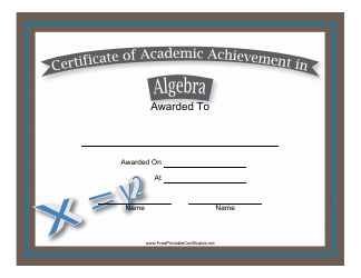 Document preview: Algebra Academic Achievement Certificate Template