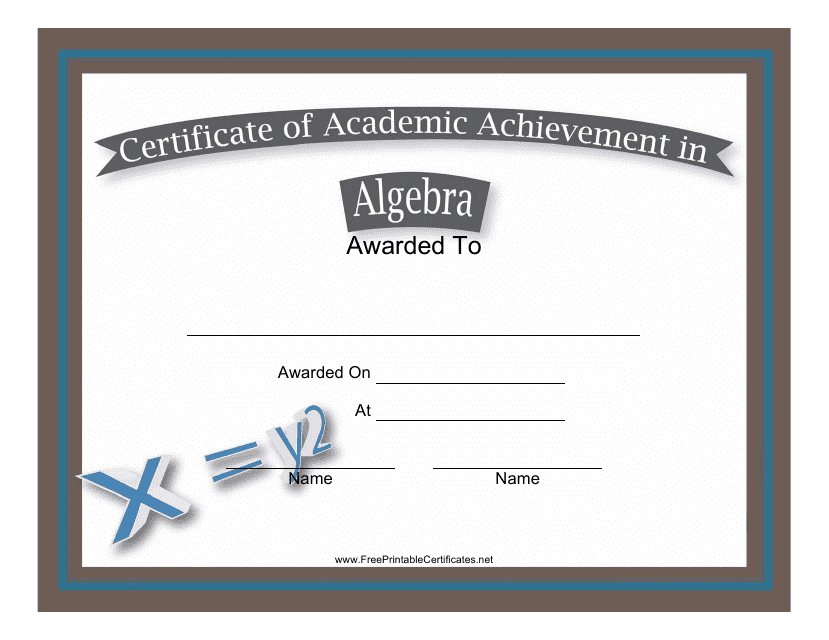 Algebra Academic Achievement Certificate Template Preview Image