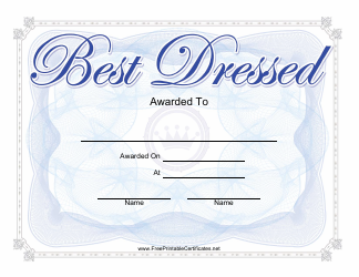 Document preview: Best Dressed Award Certificate Template