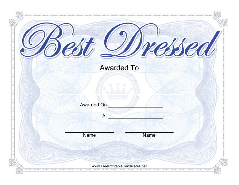 Best Dressed Award Certificate Template - Customize and Print