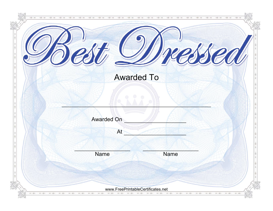 Best Dressed Award Certificate Template - Customize and Print