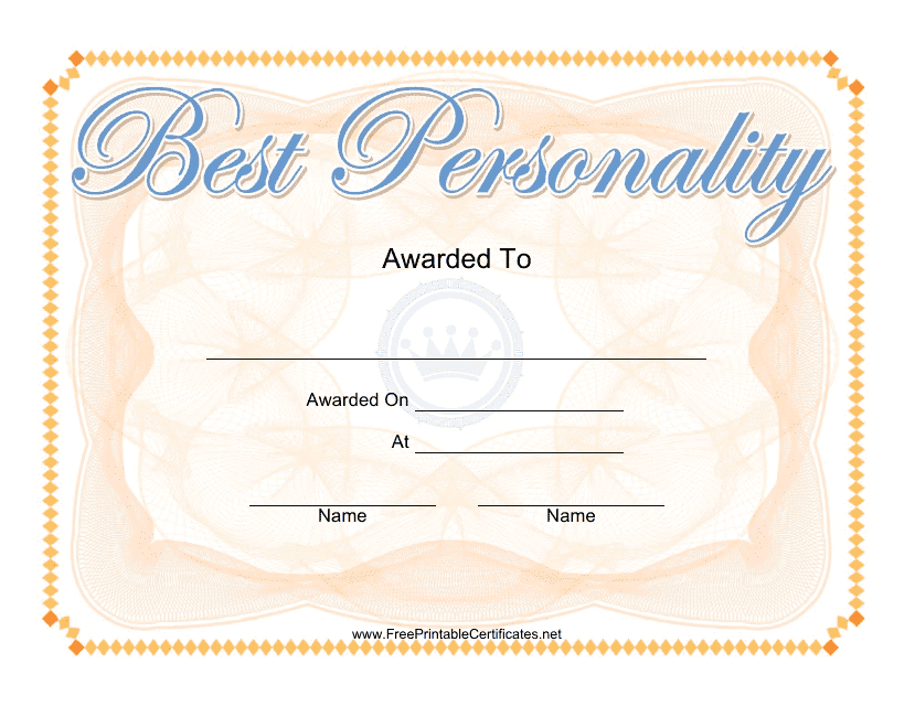 &quot;Best Personality Certificate Template&quot; Download Pdf