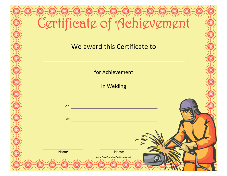 Welding Achievement Certificate Template, Page 1