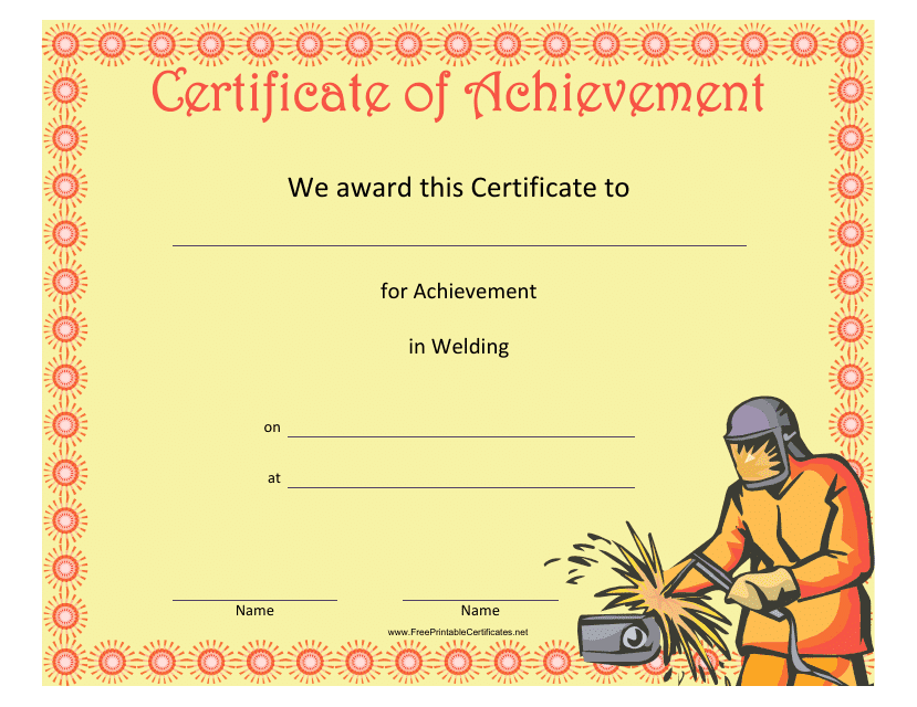 Welding Achievement Certificate Template Preview