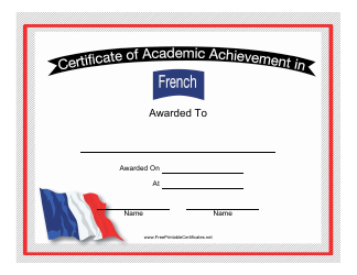 Document preview: French Language Academic Achievement Certificate Template