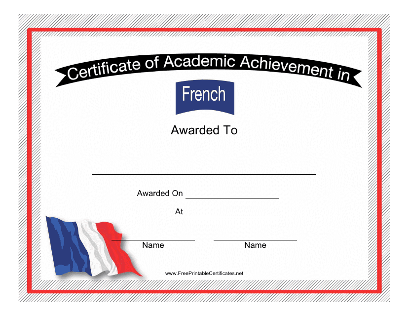 &quot;French Language Academic Achievement Certificate Template&quot; Download Pdf