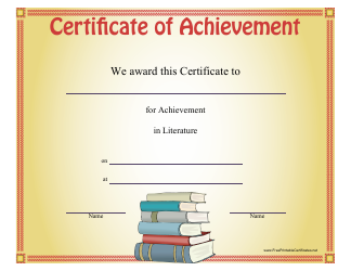 Document preview: Literature Achievement Certificate Template
