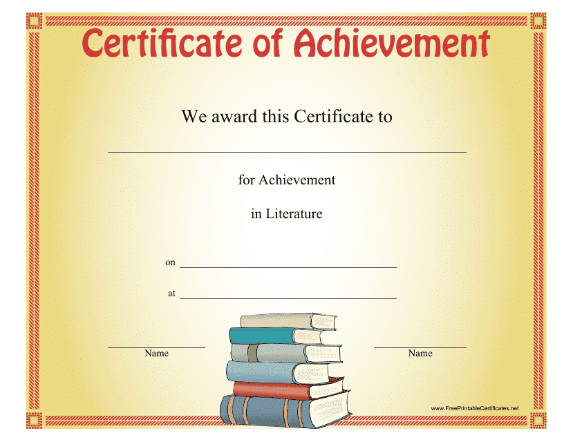 Literature Achievement Certificate Template - Yellow and Red