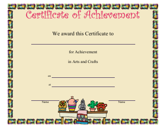 Document preview: Arts and Crafts Achievement Certificate Template