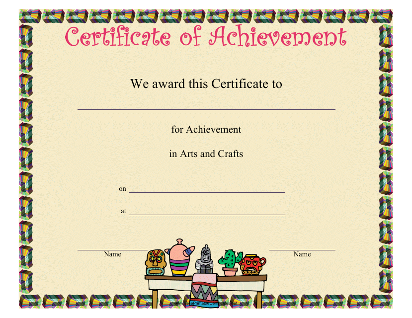 &quot;Arts and Crafts Achievement Certificate Template&quot; Download Pdf