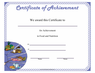 Document preview: Food and Nutrition Achievement Certificate Template