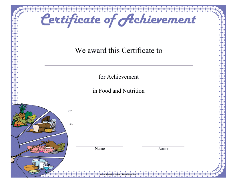 Food and Nutrition Achievement Certificate Template