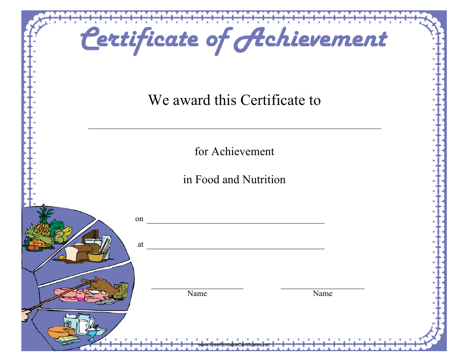 Food and Nutrition Achievement Certificate Template - Document Preview