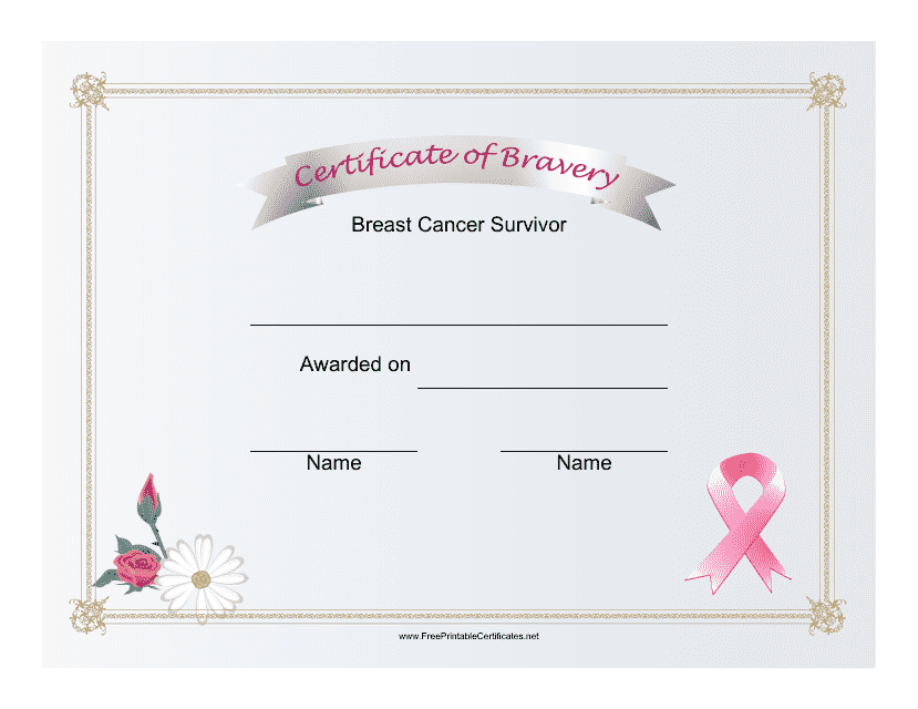 Breast Cancer Survivor Bravery Certificate Template