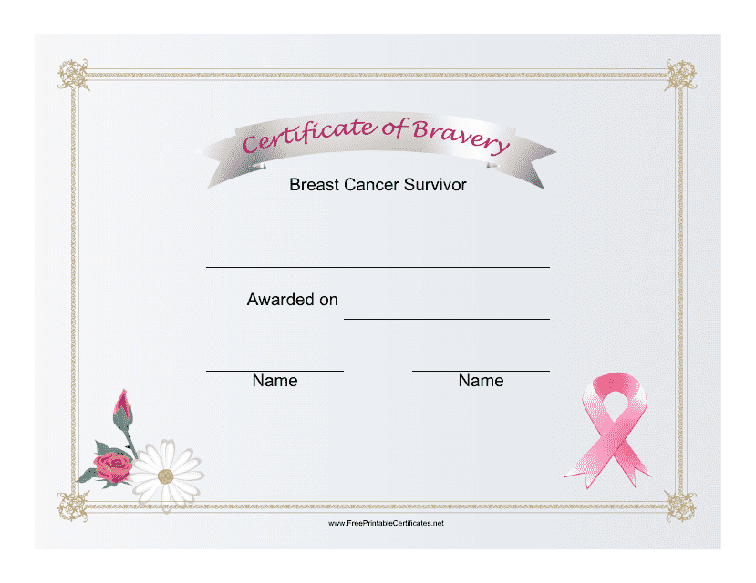 Breast Cancer Survivor Bravery Certificate Template Download Printable