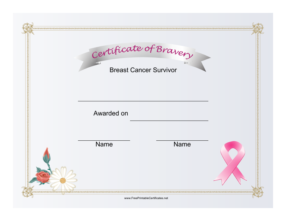 Breast Cancer Survivor Bravery Certificate Template - Preview