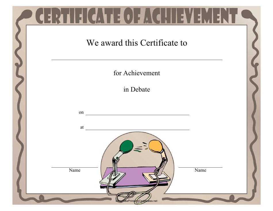 Debate Achievement Certificate Template, Page 1