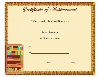 Document preview: Library Assistant Achievement Certificate Template