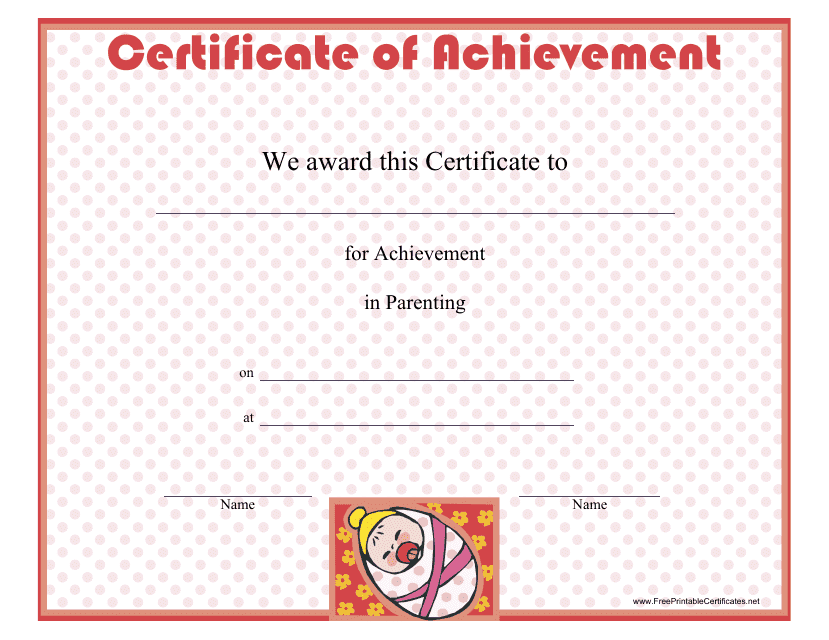 &quot;Parenting Achievement Certificate Template&quot; Download Pdf