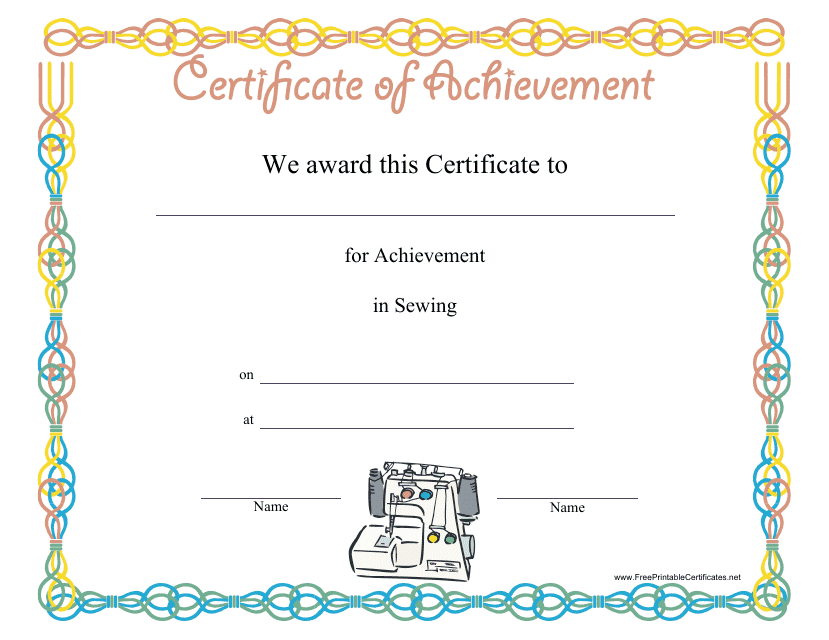 &quot;Sewing Achievement Certificate Template&quot; Download Pdf
