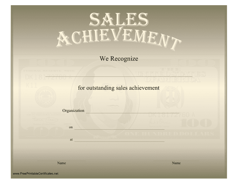 &quot;Outstanding Sales Achievement Certificate Template&quot; Download Pdf