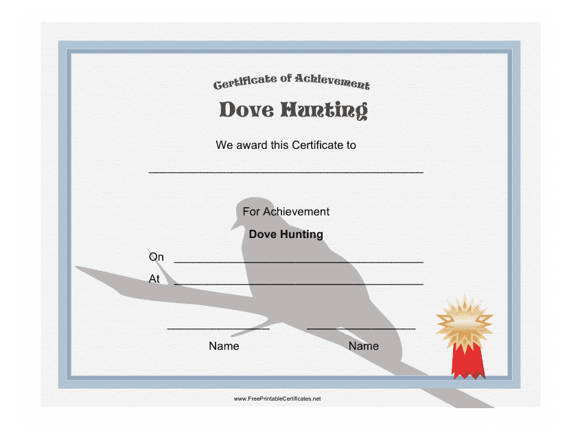 Dove Hunting Achievement Certificate Template Download Pdf