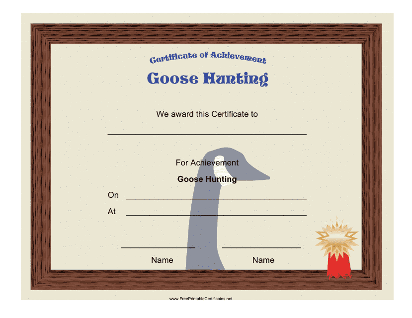 Hunting Goose Achievement Certificate Template Download Pdf