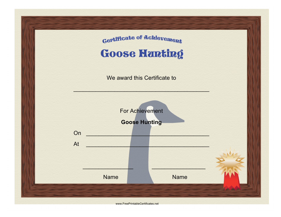 Hunting Goose Achievement Certificate Template, Page 1