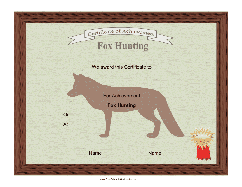 &quot;Fox Hunting Achievement Certificate Template&quot; Download Pdf