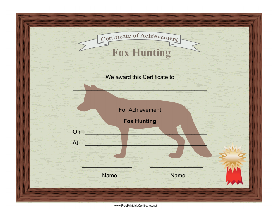 Fox Hunting Achievement Certificate Template Preview