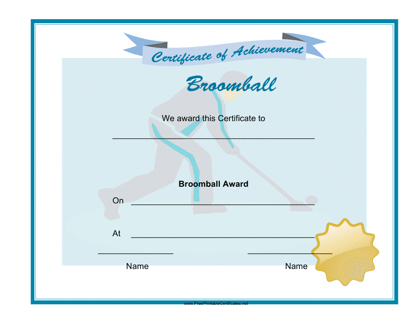 &quot;Broomball Achievement Certificate Template&quot; Download Pdf