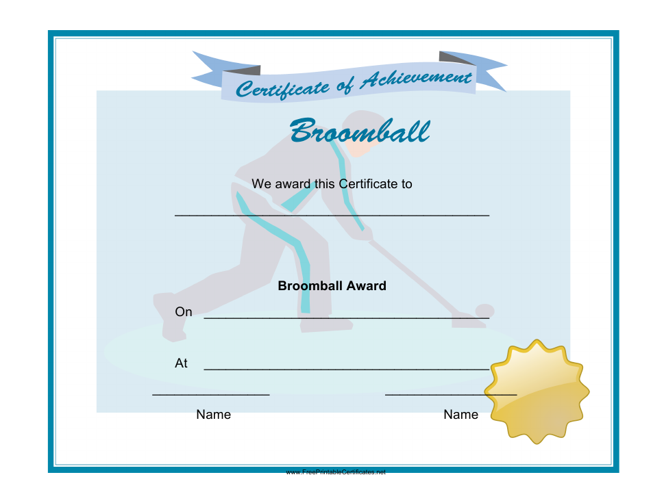 Broomball Achievement Certificate Template Preview