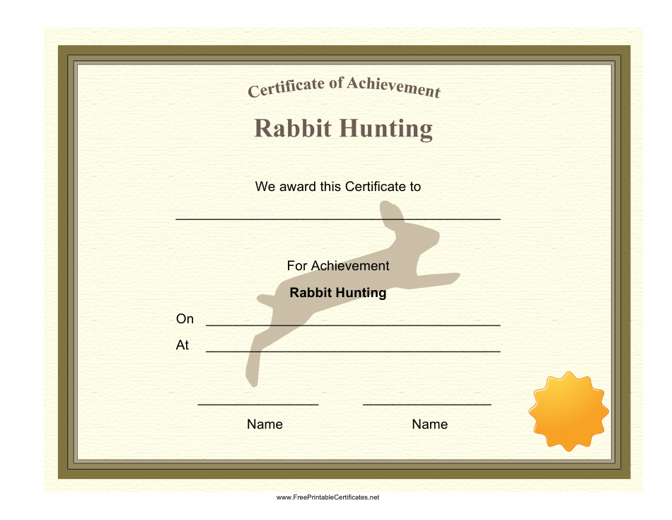Rabbit Hunting Achievement Certificate Template, Page 1