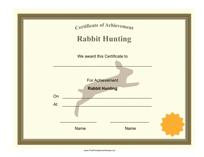 Rabbit Hunting Achievement Certificate Template Download Pdf