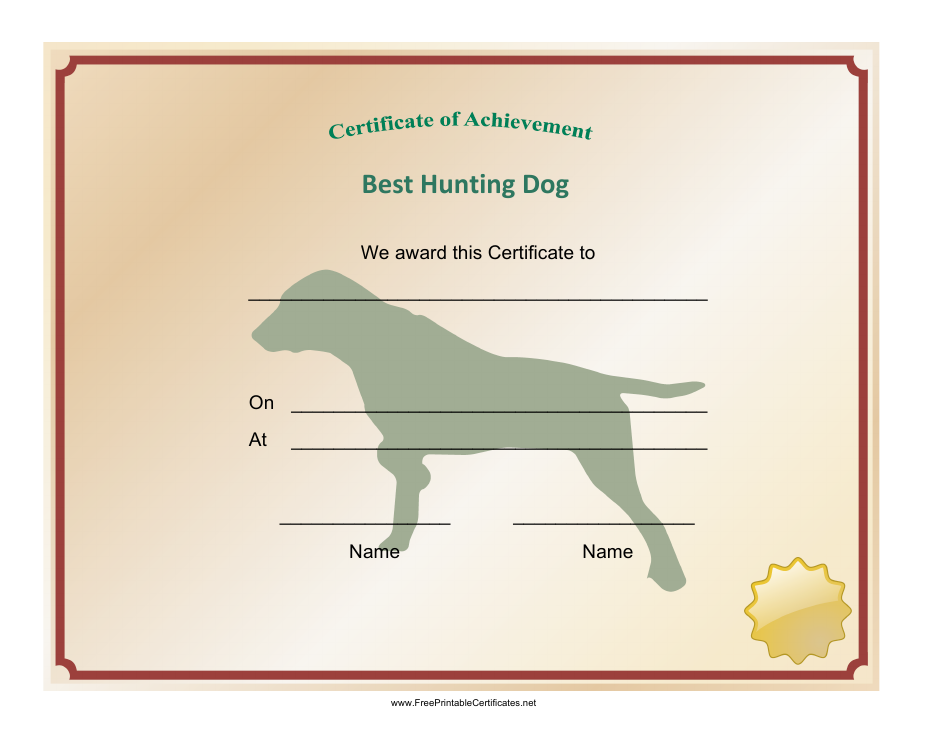 Hunting Dog Achievement Certificate Template Preview