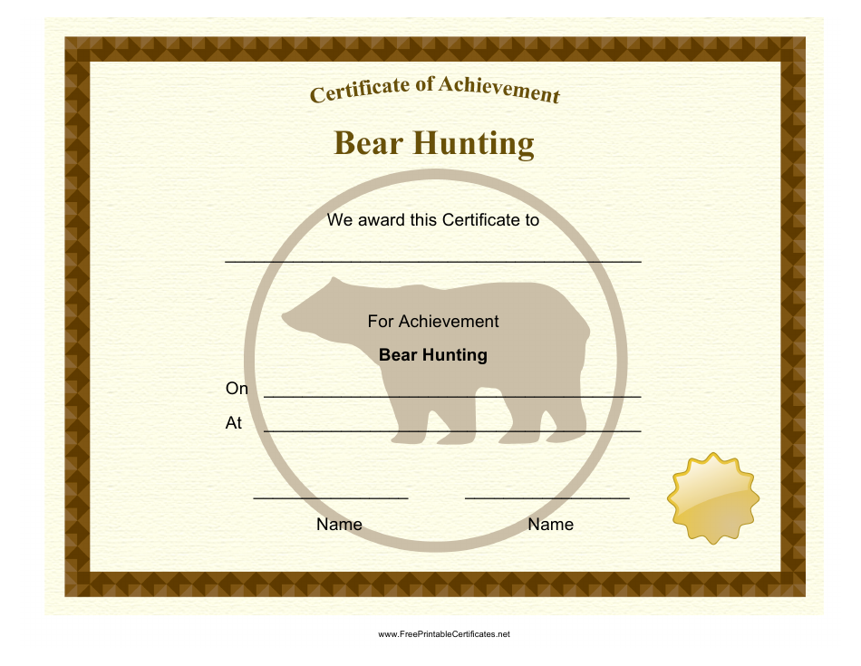 Bear Hunting Achievement Certificate Template Image Preview