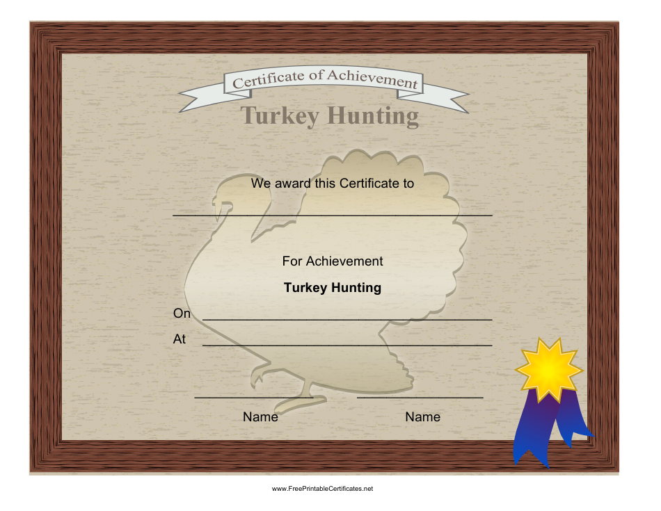 Turkey Hunting Achievement Certificate Template, Page 1