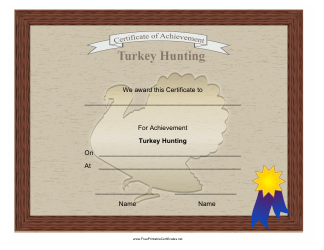 Document preview: Turkey Hunting Achievement Certificate Template