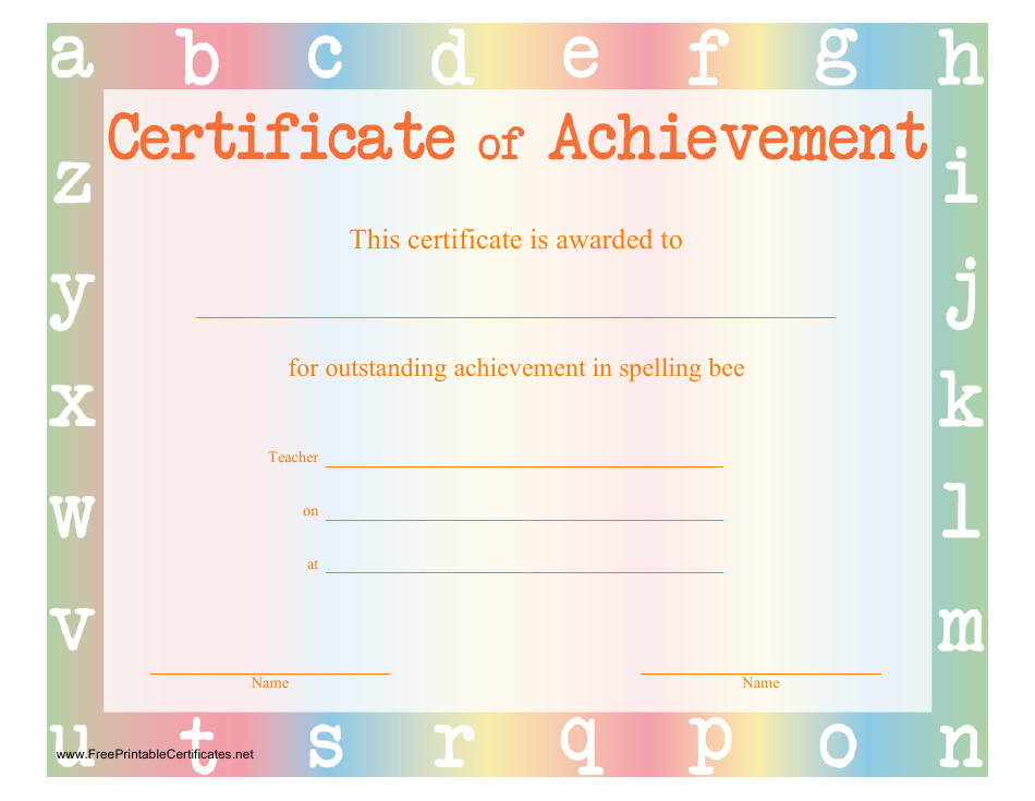 Spelling Bee Certificate of Achievement - Free Trophies and Awards template