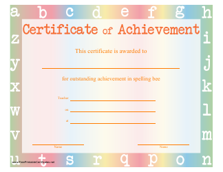 Document preview: Spelling Bee Certificate of Achievement Template